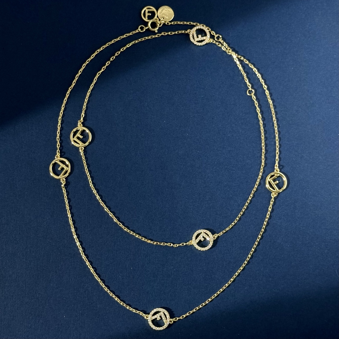 Fendi F is Fendi necklace gold-tone metal with clear pave stones 70cm