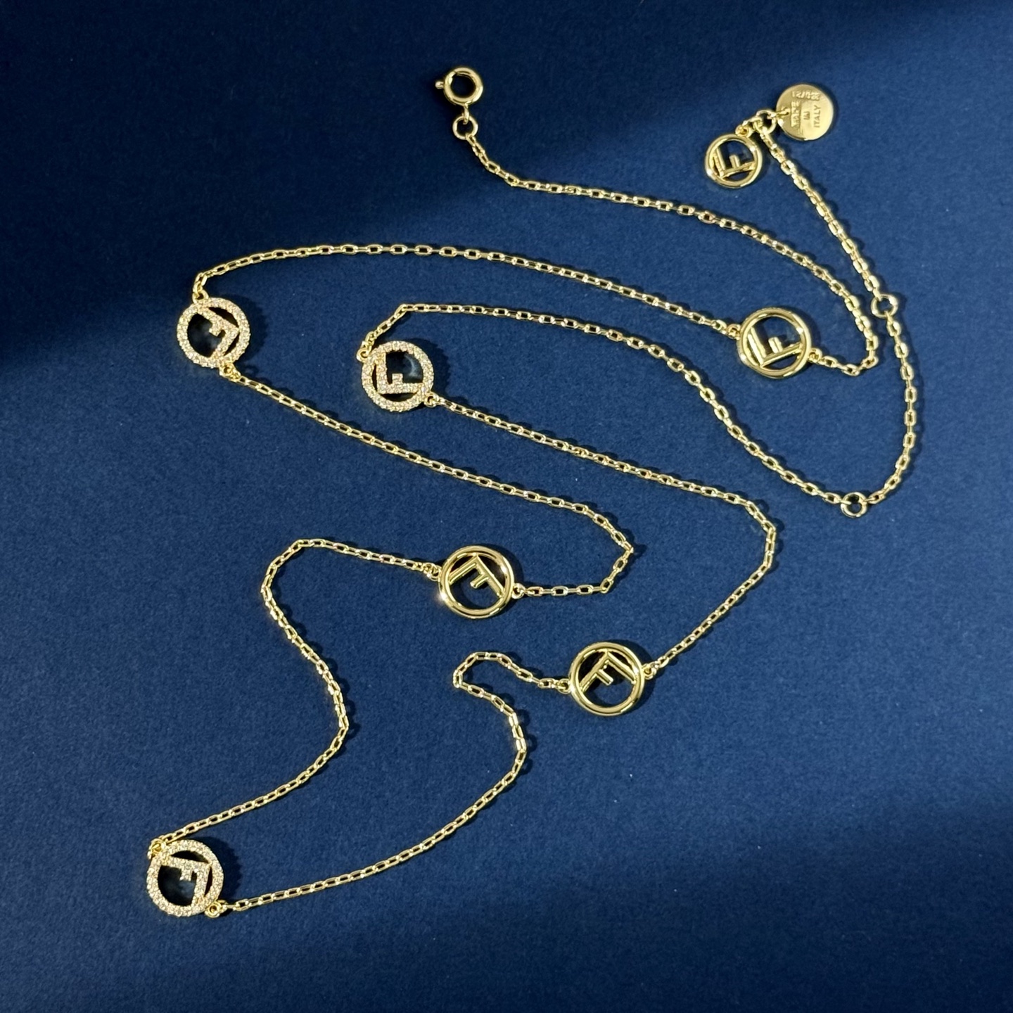 Fendi F is Fendi necklace gold-tone metal with clear pave stones 70cm