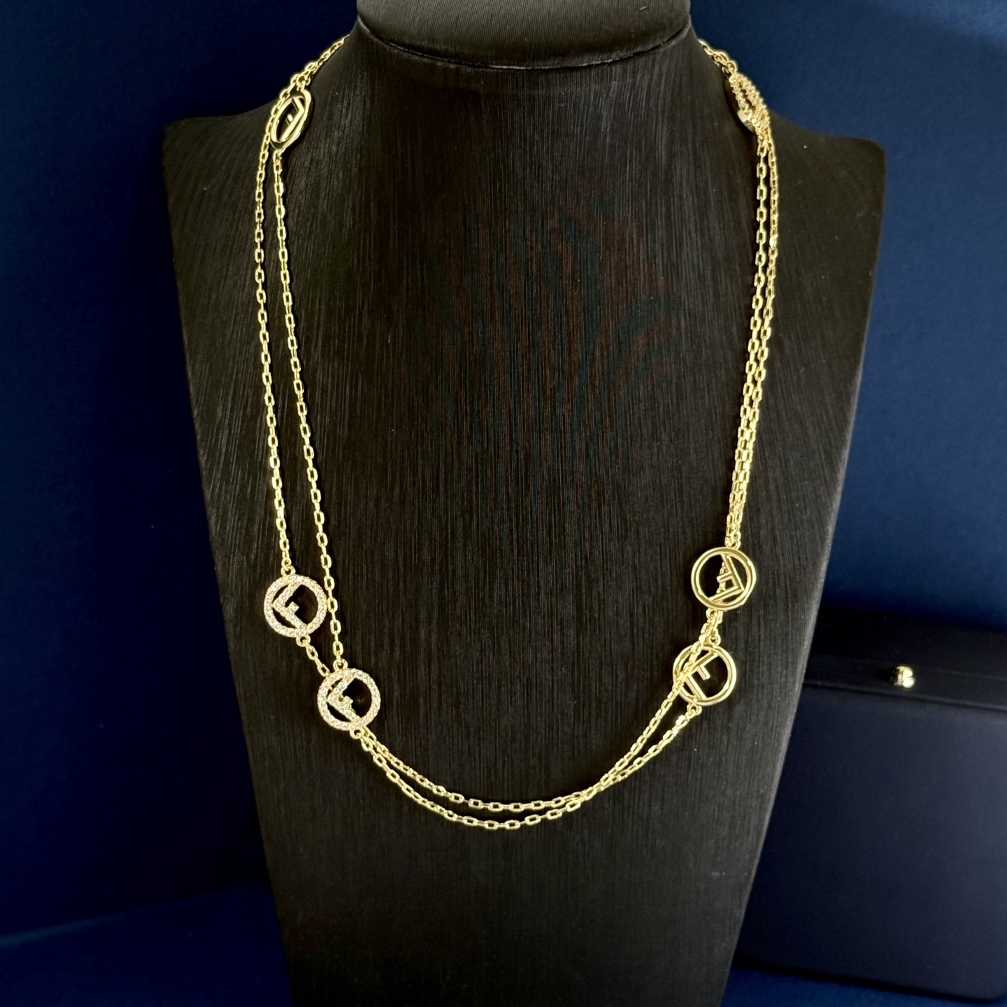 Fendi F is Fendi necklace gold-tone metal with clear pave stones 70cm