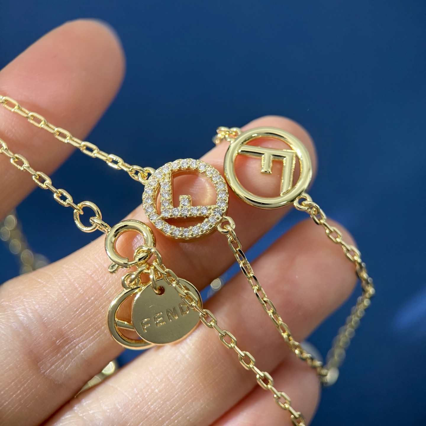 Fendi F is Fendi necklace gold-tone metal with clear pave stones 70cm