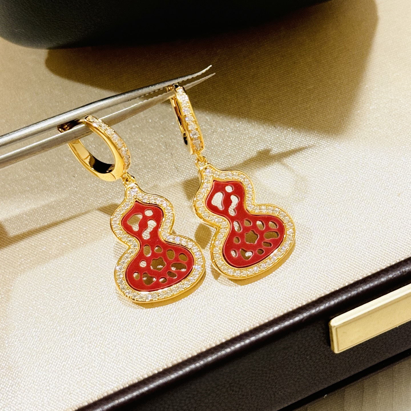 Qeelin Wulu earrings Rose gold-toned metal with red enamel and clear diamond-like accent stones One Size