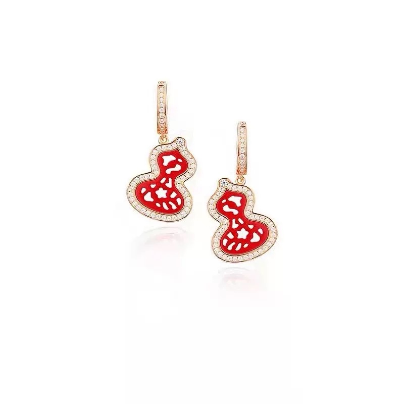 Qeelin Wulu earrings Rose gold-toned metal with red enamel and clear diamond-like accent stones One Size