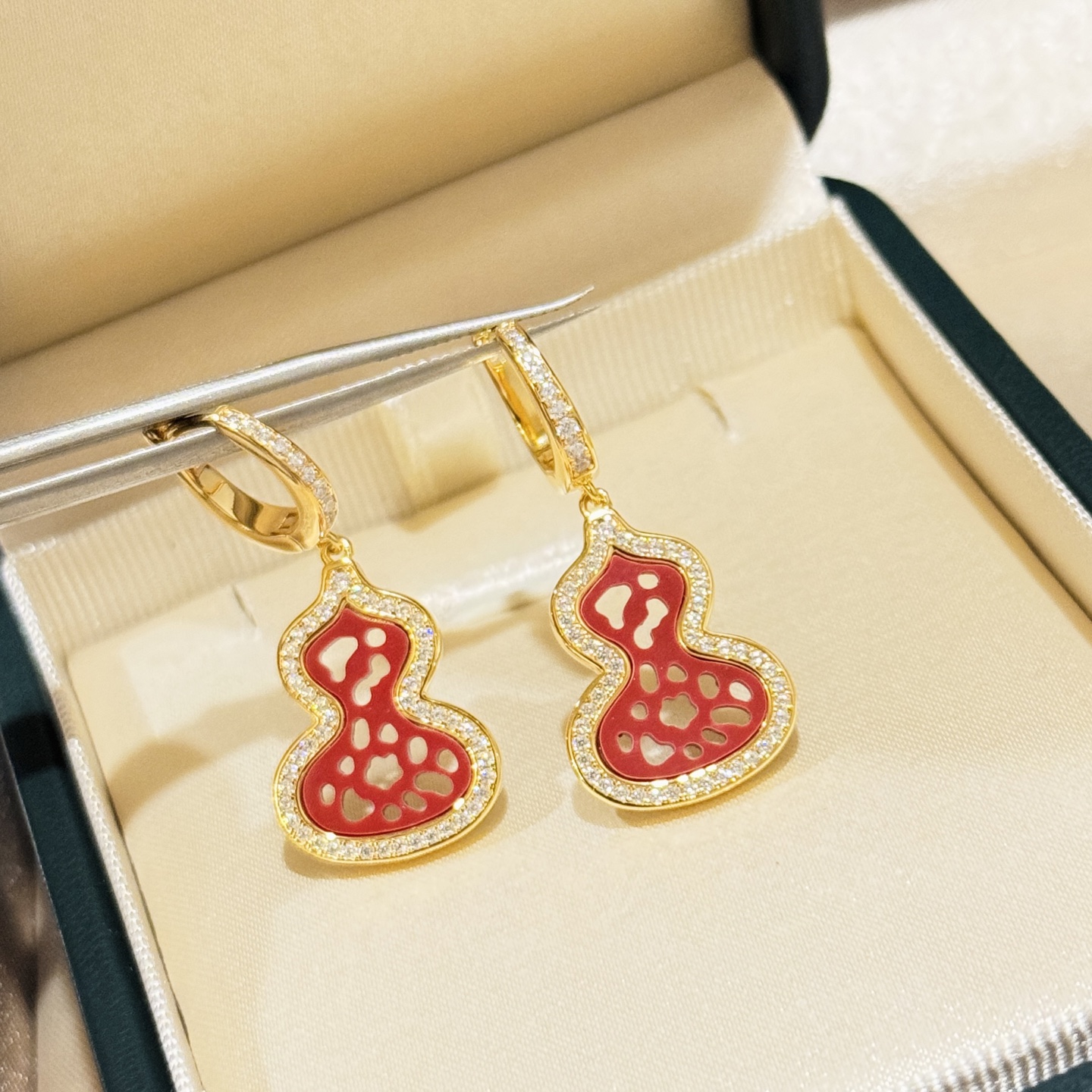 Qeelin Wulu earrings Rose gold-toned metal with red enamel and clear diamond-like accent stones One Size