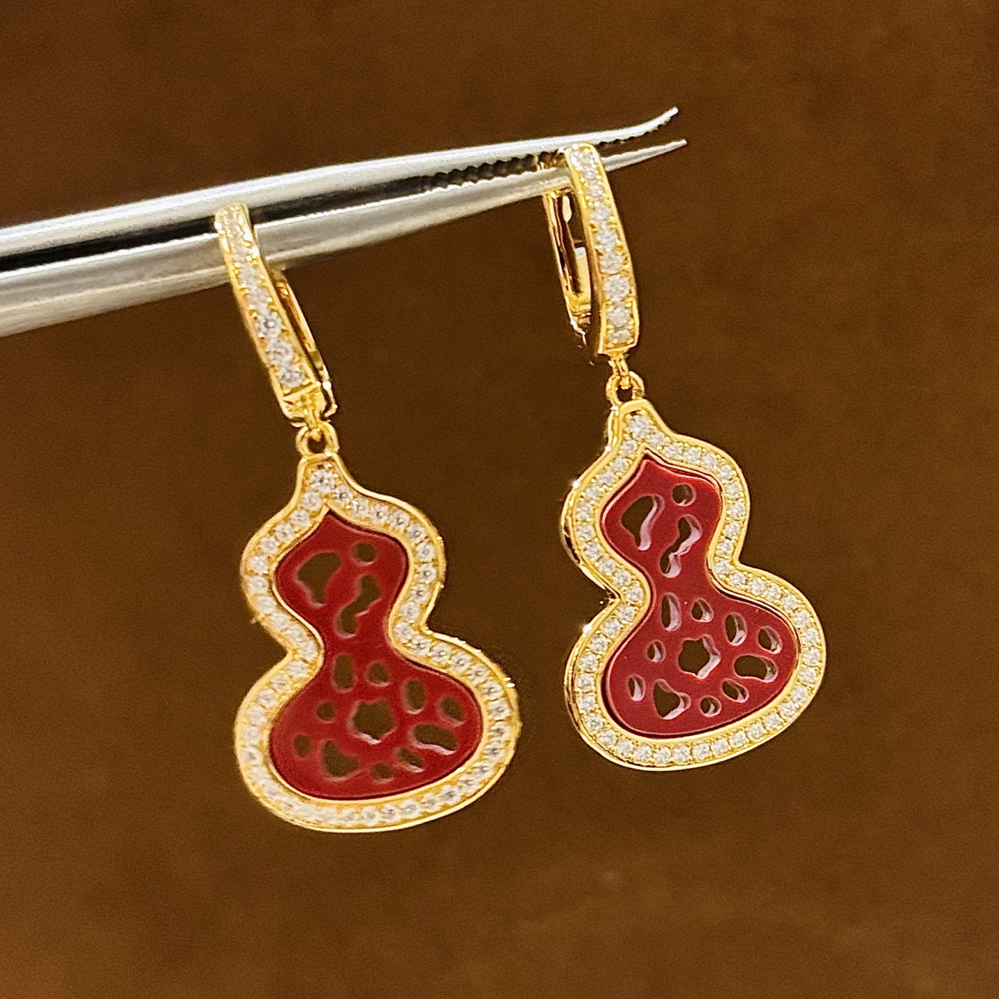 Qeelin Wulu earrings Rose gold-toned metal with red enamel and clear diamond-like accent stones One Size