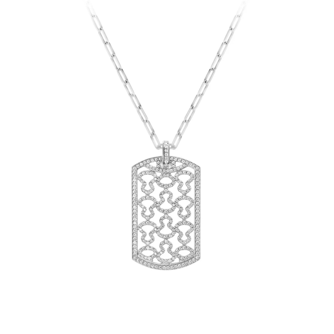 Qeelin Wushi Gourd Loukong Tag necklace Silver-toned metal with clear diamond accents 45cm