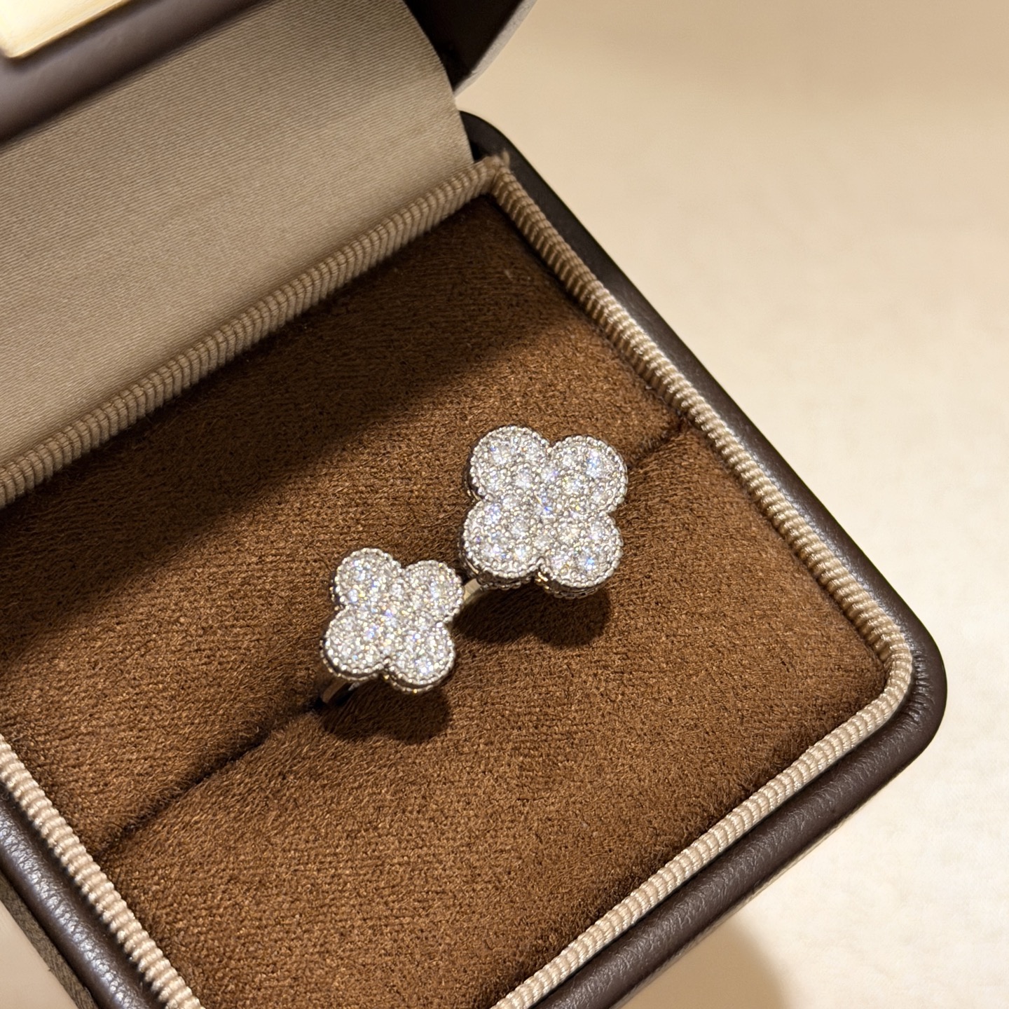 Van Cleef Arpels Alhambra Between the Finger Diamond Ring ring Platinum-toned white metal with full pave white diamonds EU 52