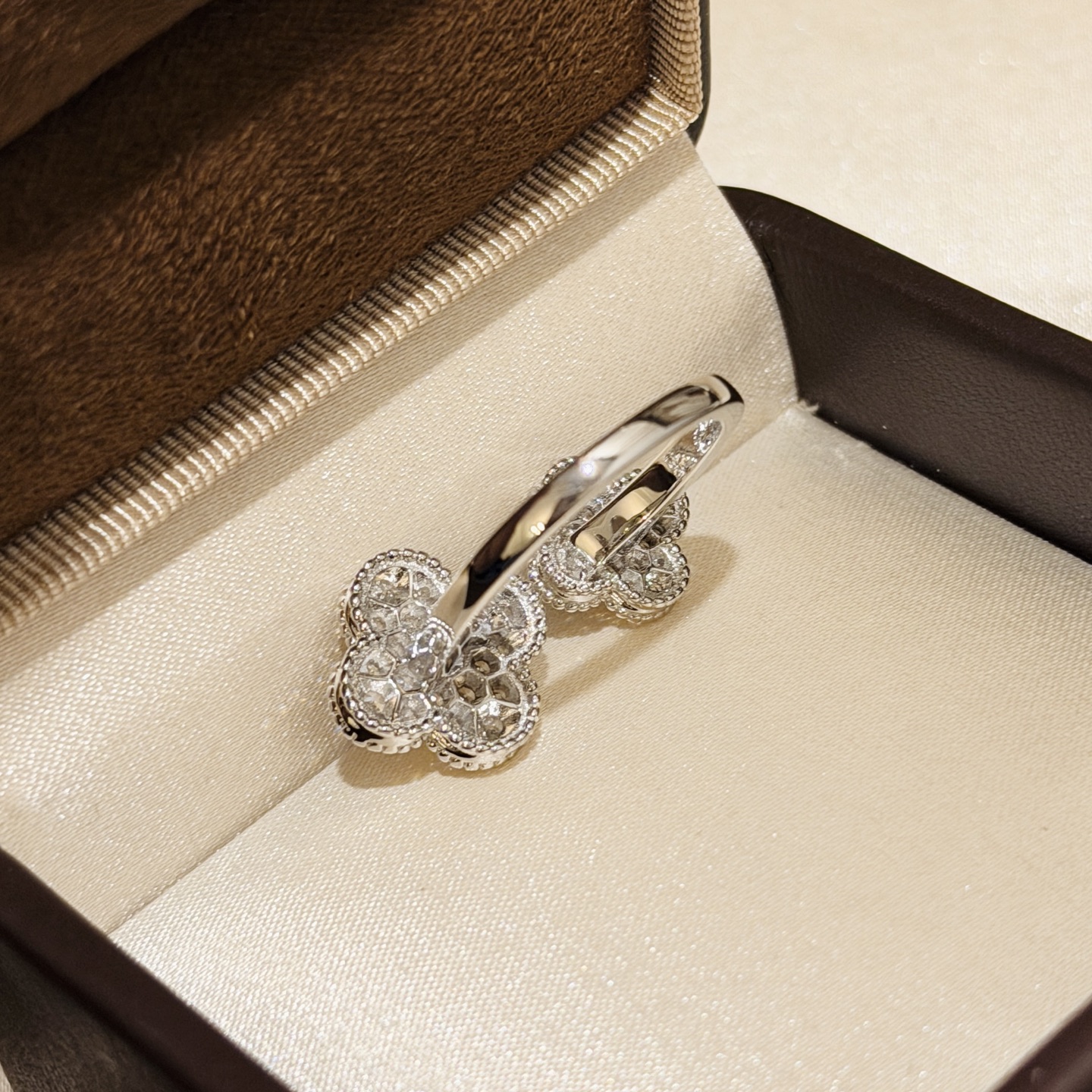 Van Cleef Arpels Alhambra Between the Finger Diamond Ring ring Platinum-toned white metal with full pave white diamonds EU 52