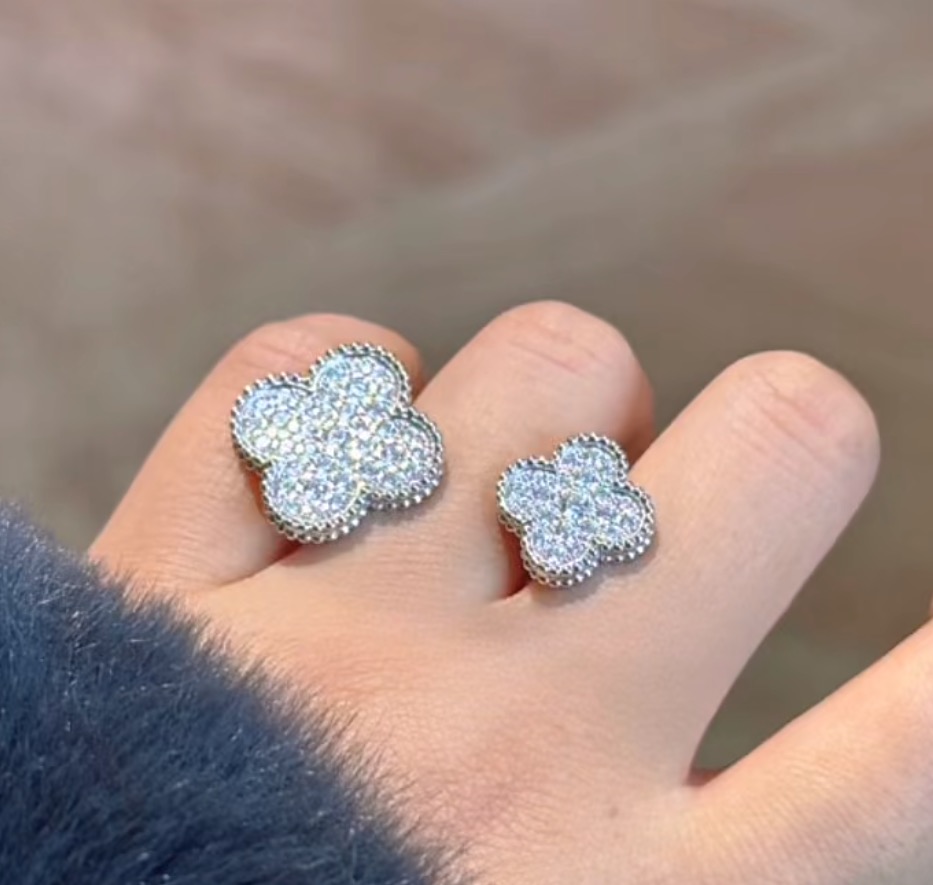 Van Cleef Arpels Alhambra Between the Finger Diamond Ring ring Platinum-toned white metal with full pave white diamonds EU 52