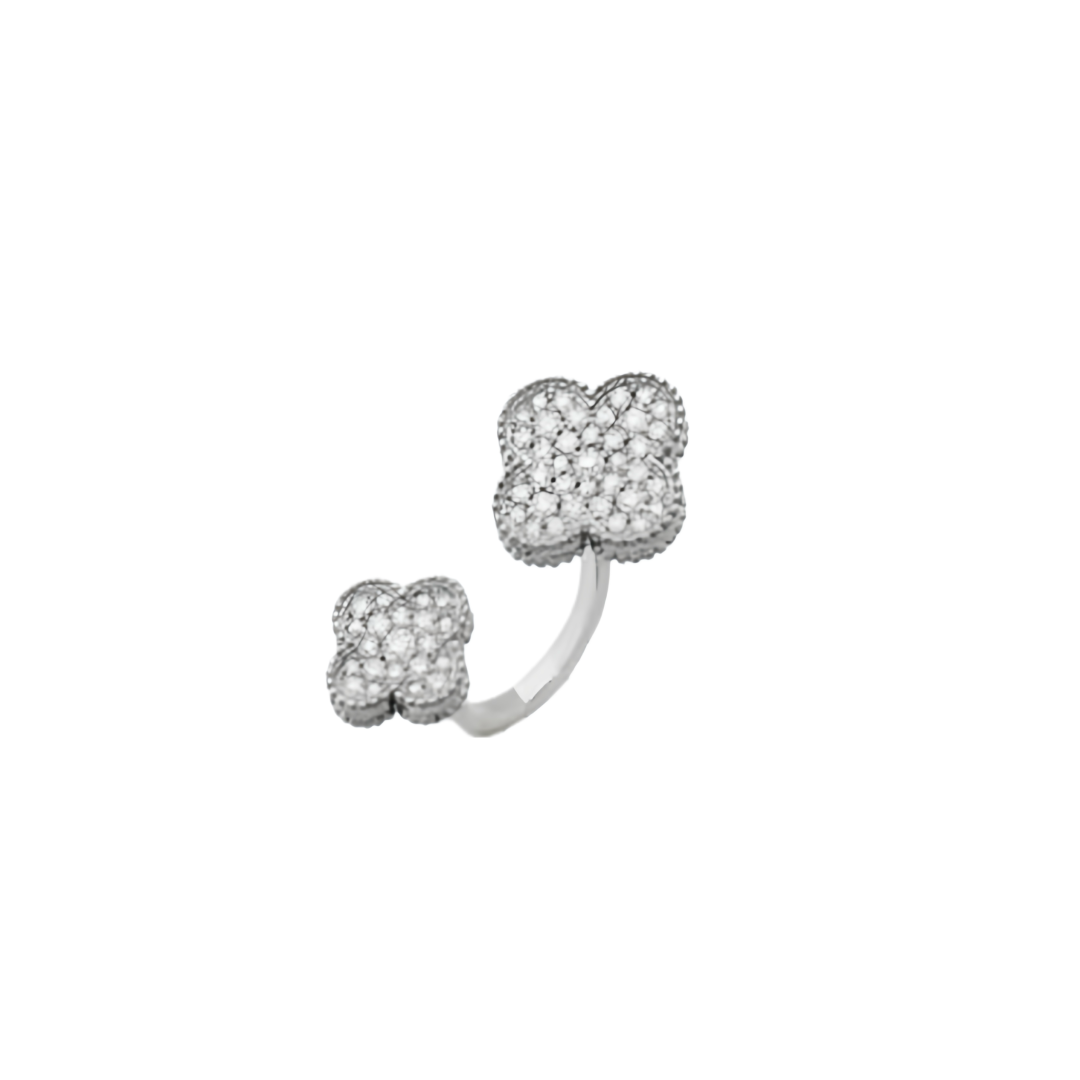 Van Cleef Arpels Alhambra Between the Finger Diamond Ring ring Platinum-toned white metal with full pave white diamonds EU 52