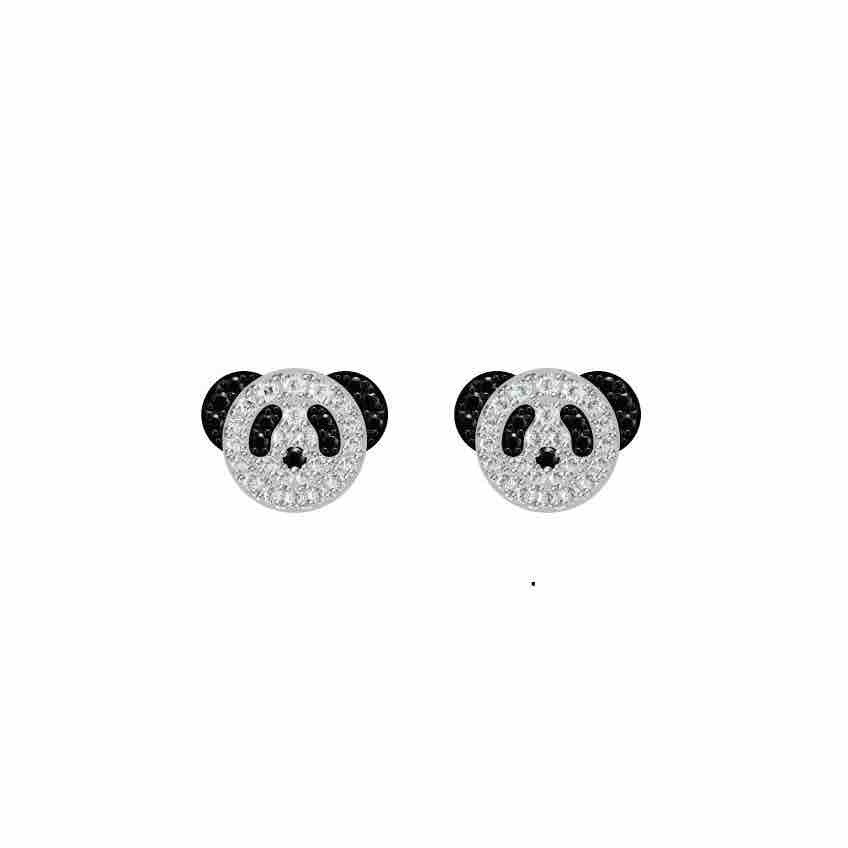 Qeelin Bo Bo Panda earrings 925 sterling silver with clear pave stones and black accent stones 8mm stud diameter