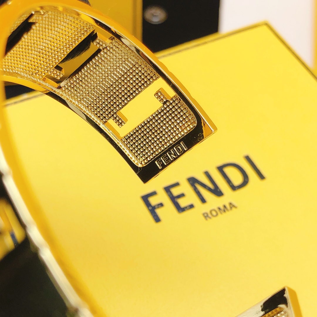 Fendi FF Cutout Cuff bracelet gold-tone metal no accent stones 17cm inner circumference
