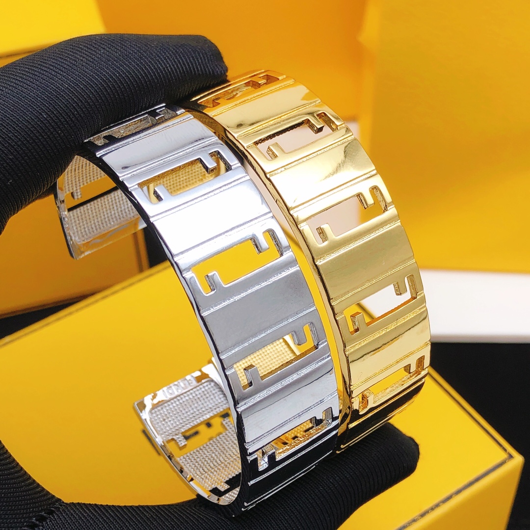 Fendi FF Cutout Cuff bracelet gold-tone metal no accent stones 17cm inner circumference