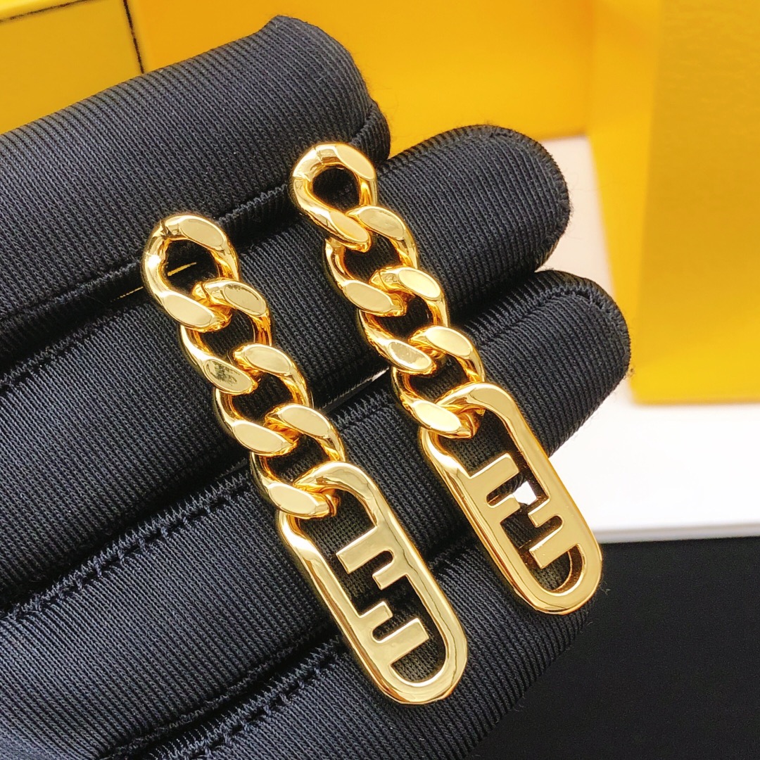 Fendi O Lock earrings gold-tone metal 4 5cm drop length