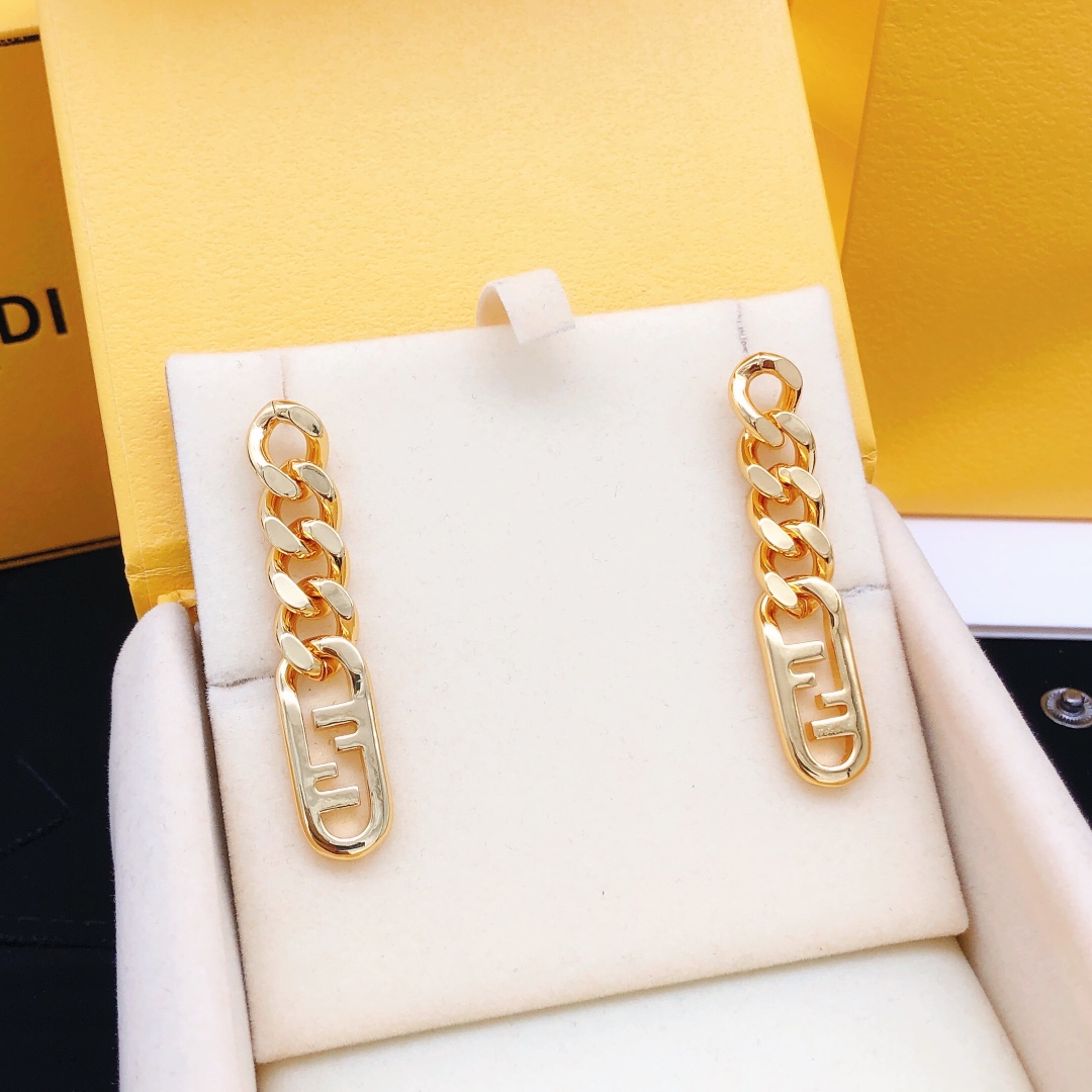 Fendi O Lock earrings gold-tone metal 4 5cm drop length
