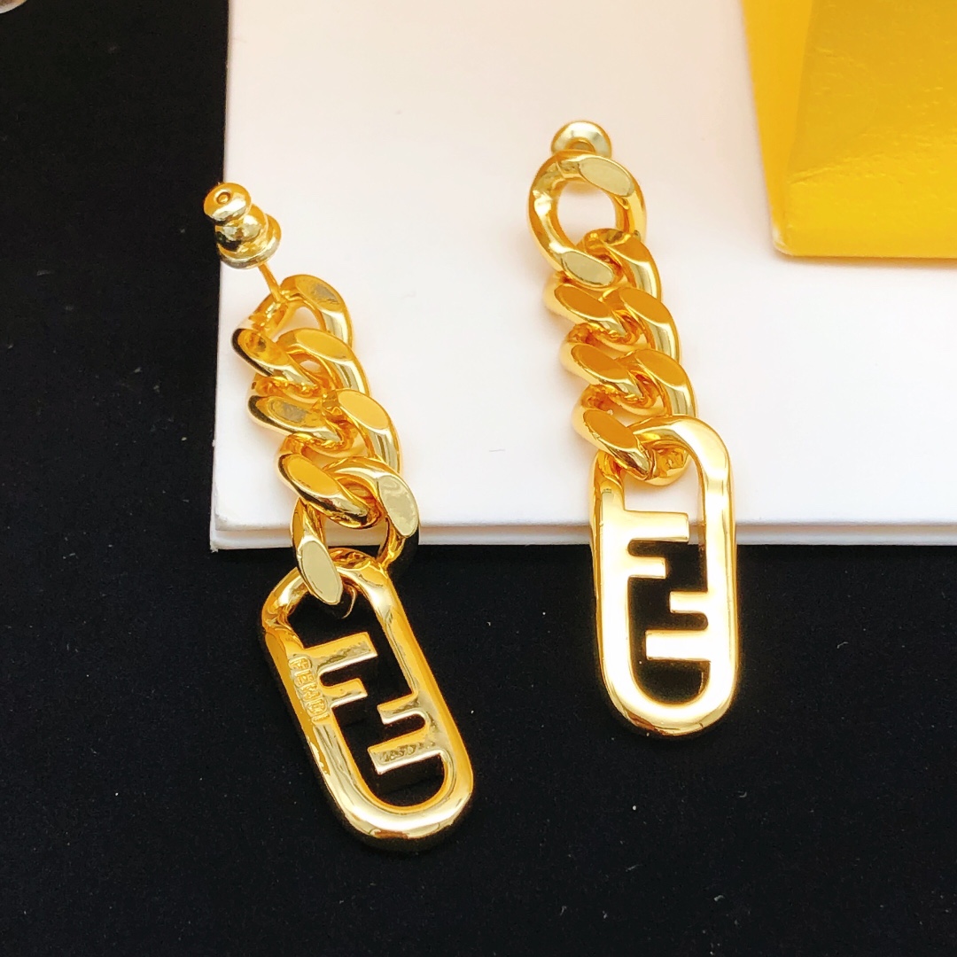 Fendi O Lock earrings gold-tone metal 4 5cm drop length