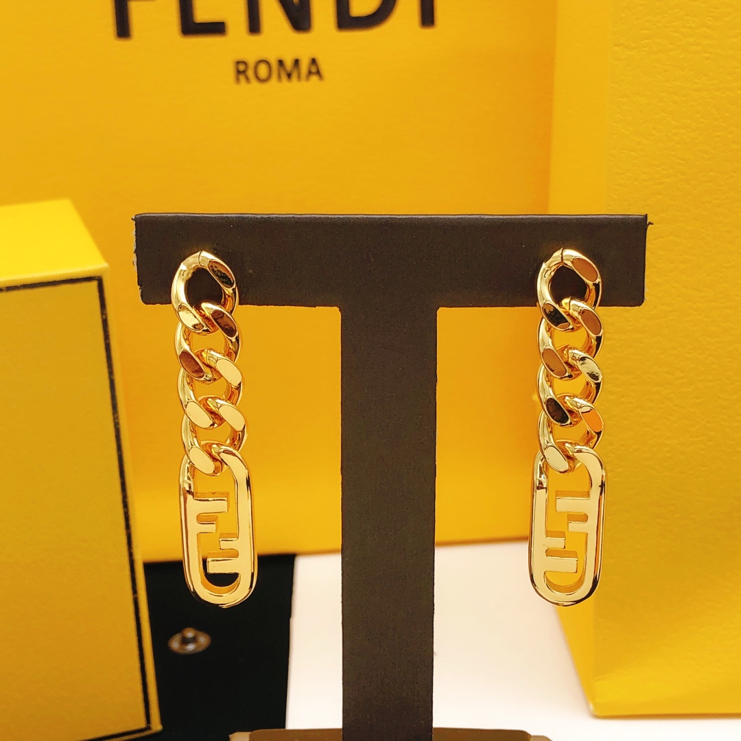 Fendi O Lock earrings gold-tone metal 4 5cm drop length