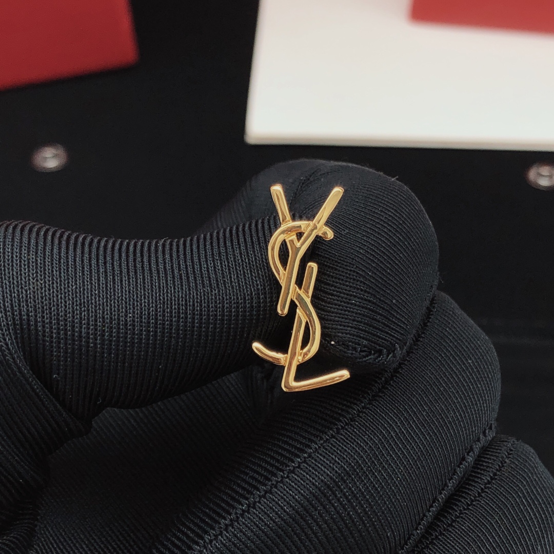 Saint Laurent YED0073 Cassandre Monogram Stud Earrings earrings gold-tone metal no accent stones 1 8cm height per earring
