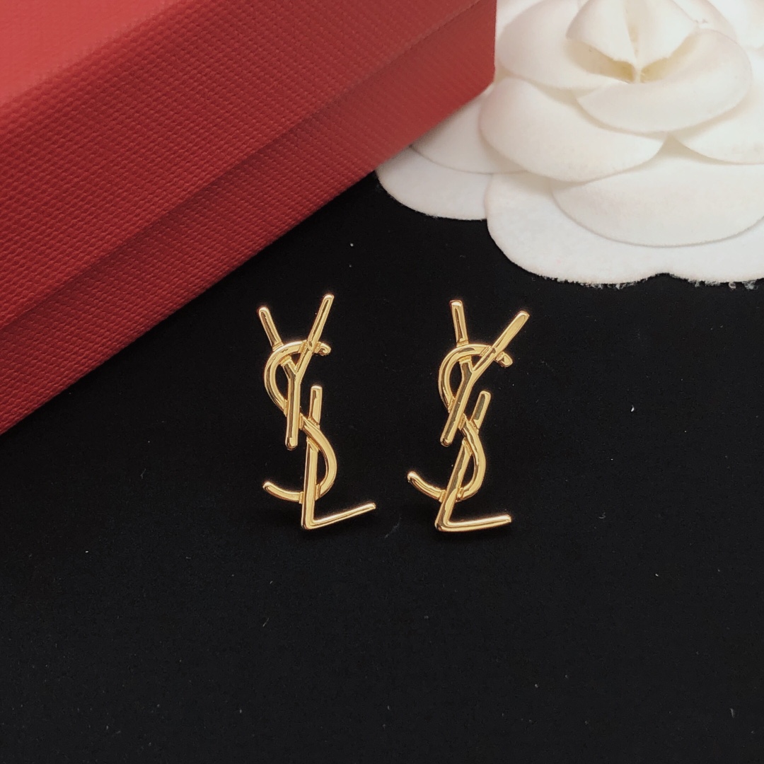 Saint Laurent YED0073 Cassandre Monogram Stud Earrings earrings gold-tone metal no accent stones 1 8cm height per earring