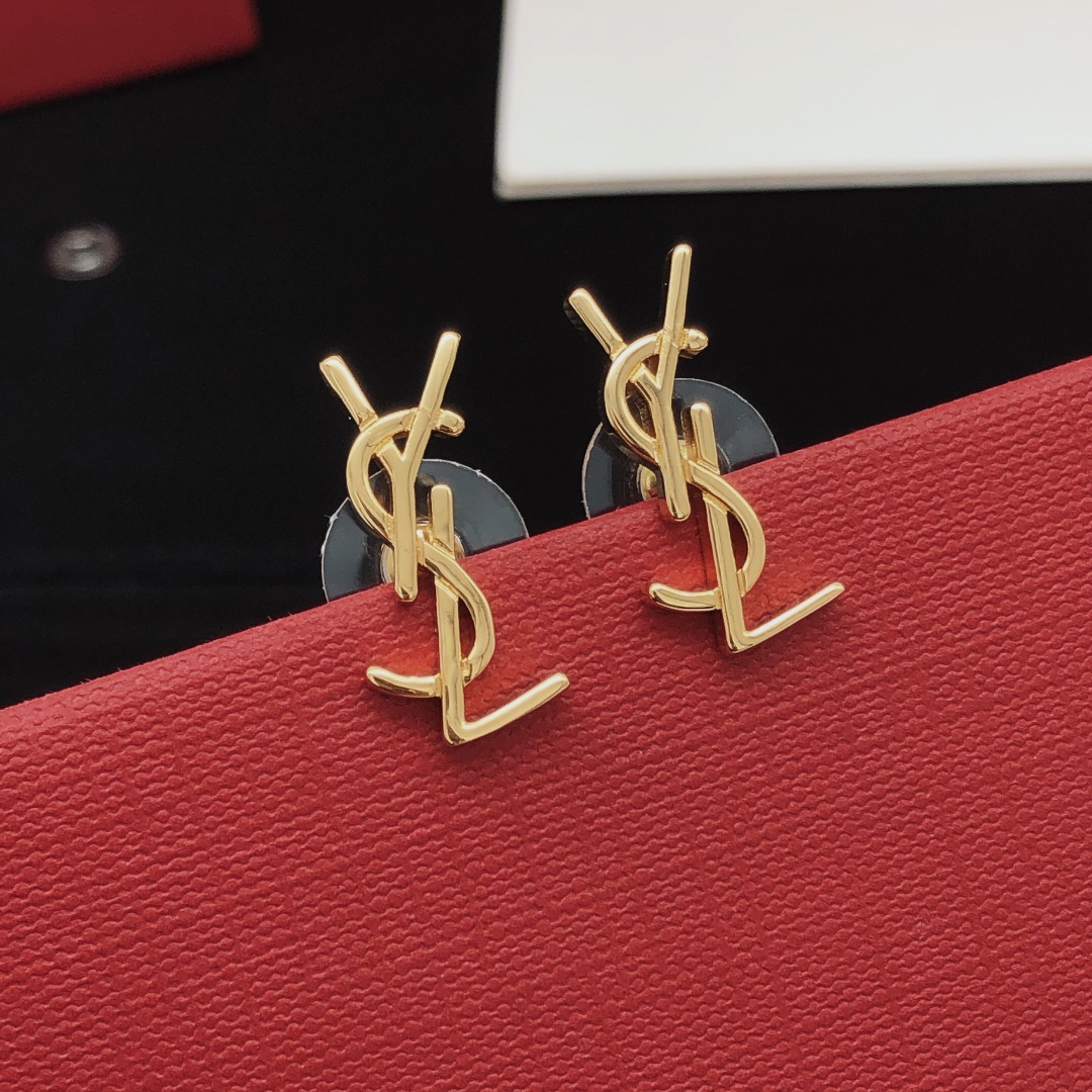 Saint Laurent YED0073 Cassandre Monogram Stud Earrings earrings gold-tone metal no accent stones 1 8cm height per earring