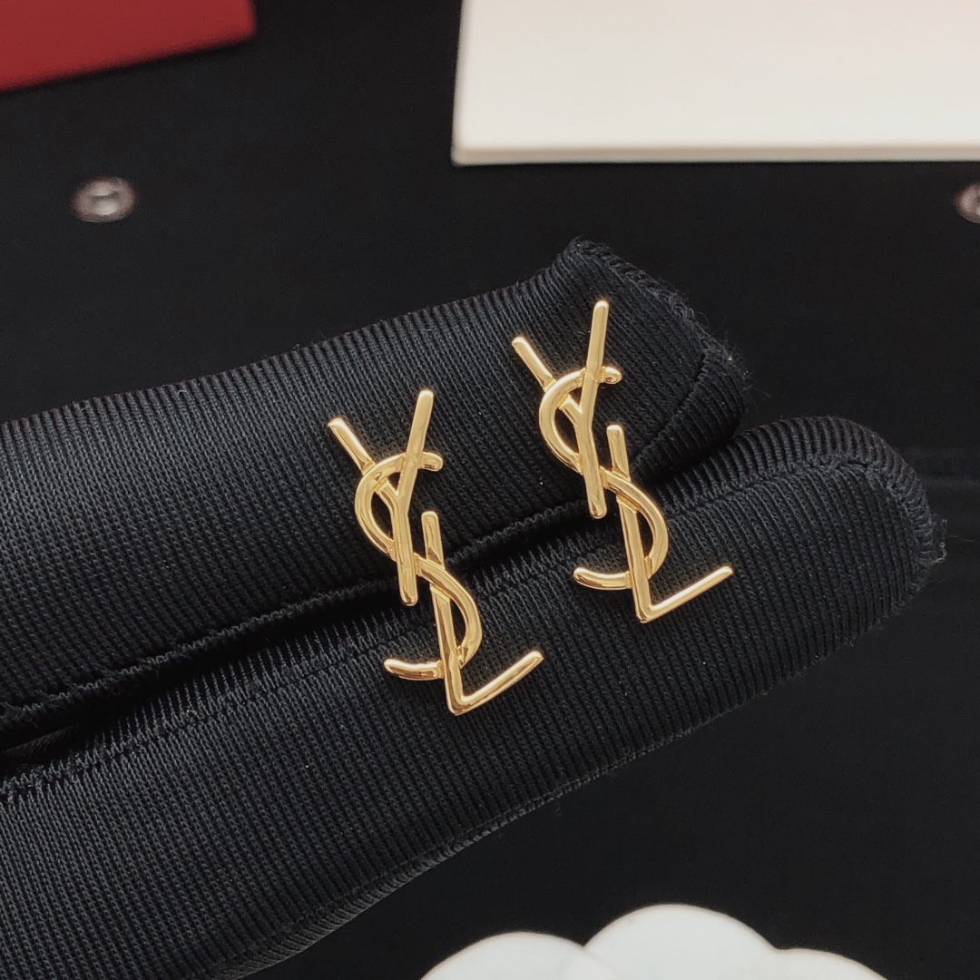 Saint Laurent YED0073 Cassandre Monogram Stud Earrings earrings gold-tone metal no accent stones 1 8cm height per earring