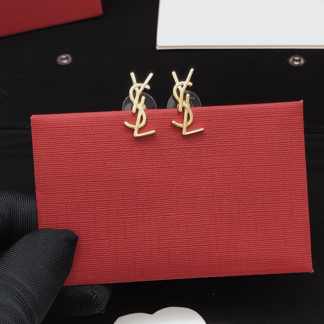 Saint Laurent YED0073 Cassandre Monogram Stud Earrings earrings gold-tone metal no accent stones 1 8cm height per earring