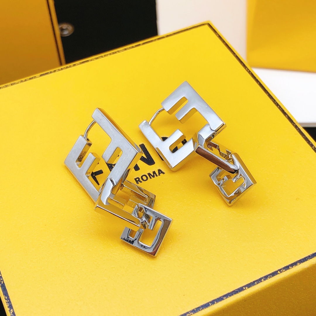 Fendi FF Logo Drop Earrings earrings Silver-tone metal no gemstones 3 5cm drop length