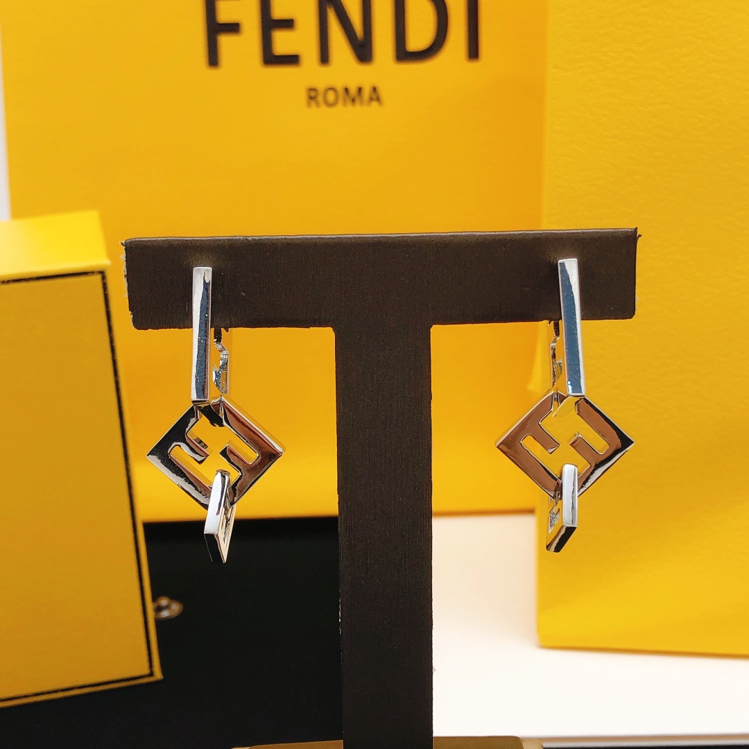Fendi FF Logo Drop Earrings earrings Silver-tone metal no gemstones 3 5cm drop length