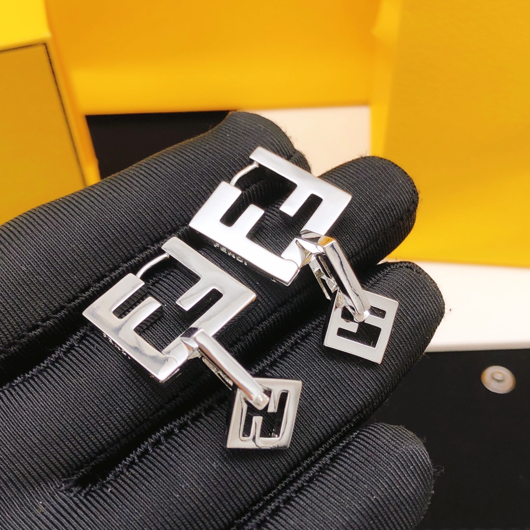 Fendi FF Logo Drop Earrings earrings Silver-tone metal no gemstones 3 5cm drop length