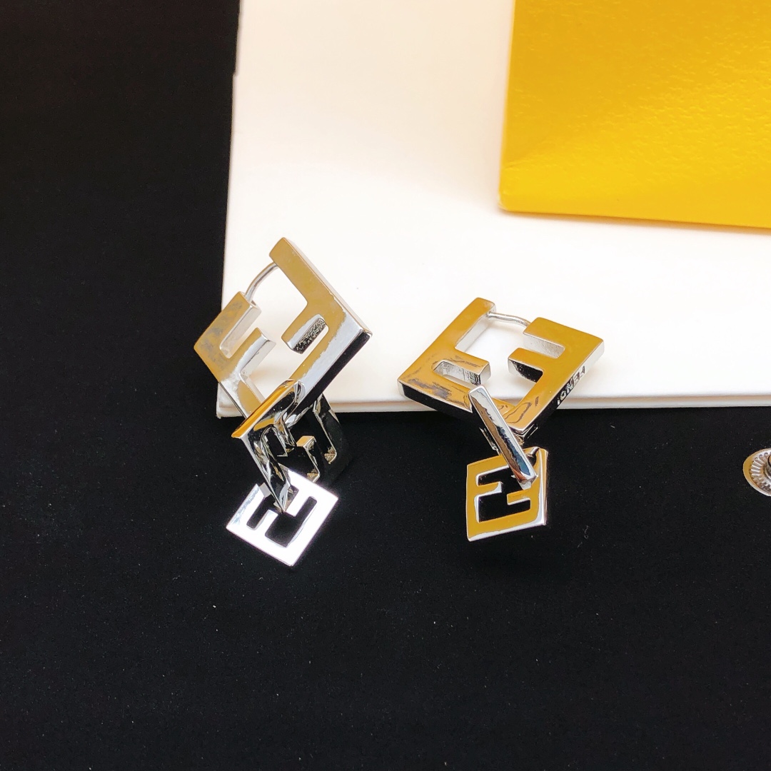Fendi FF Logo Drop Earrings earrings Silver-tone metal no gemstones 3 5cm drop length