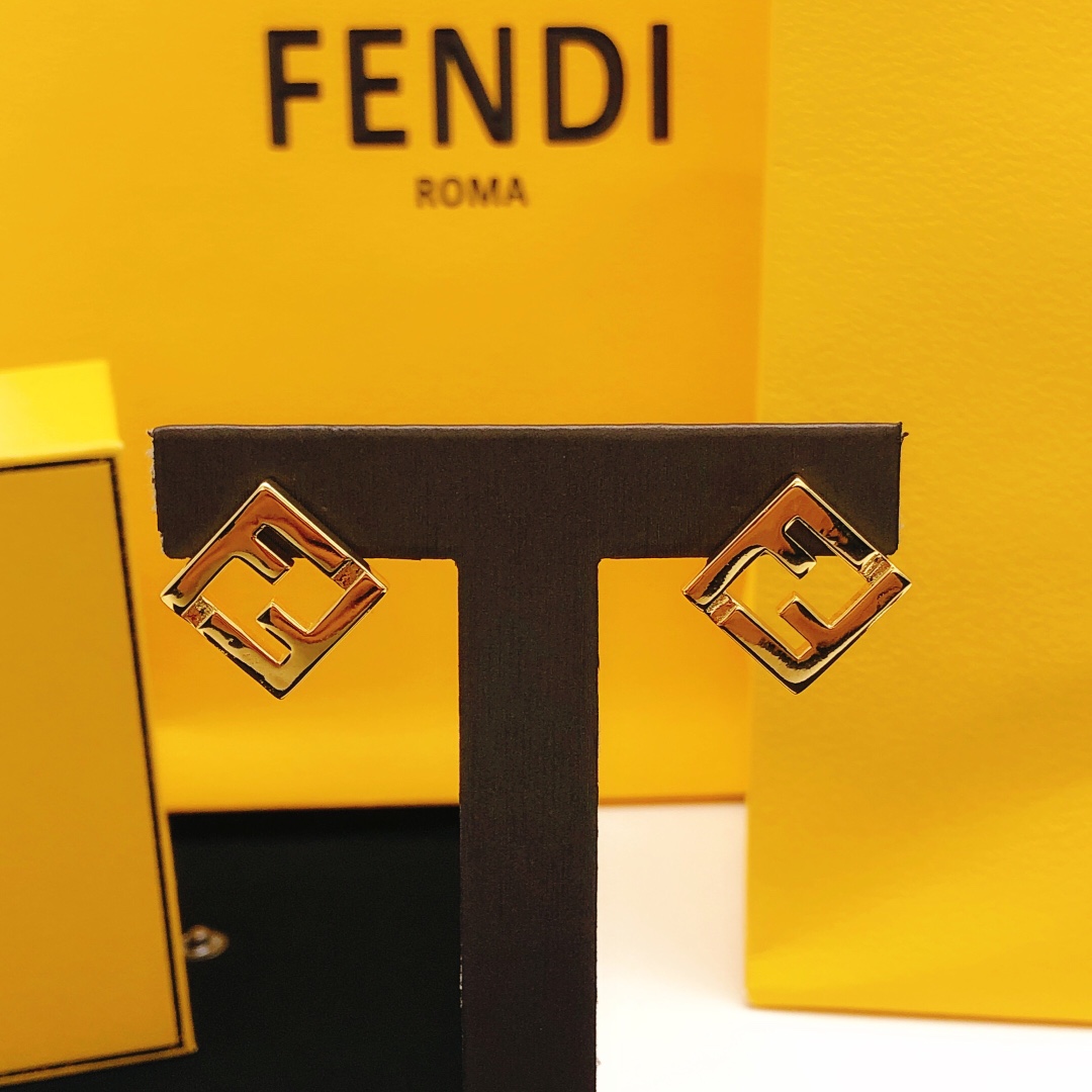 Fendi FF Logo Square Stud Earrings earrings gold-tone metal no accent stones 1 5cm