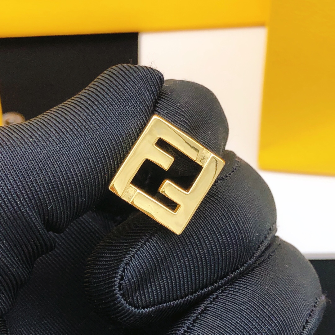 Fendi FF Logo Square Stud Earrings earrings gold-tone metal no accent stones 1 5cm