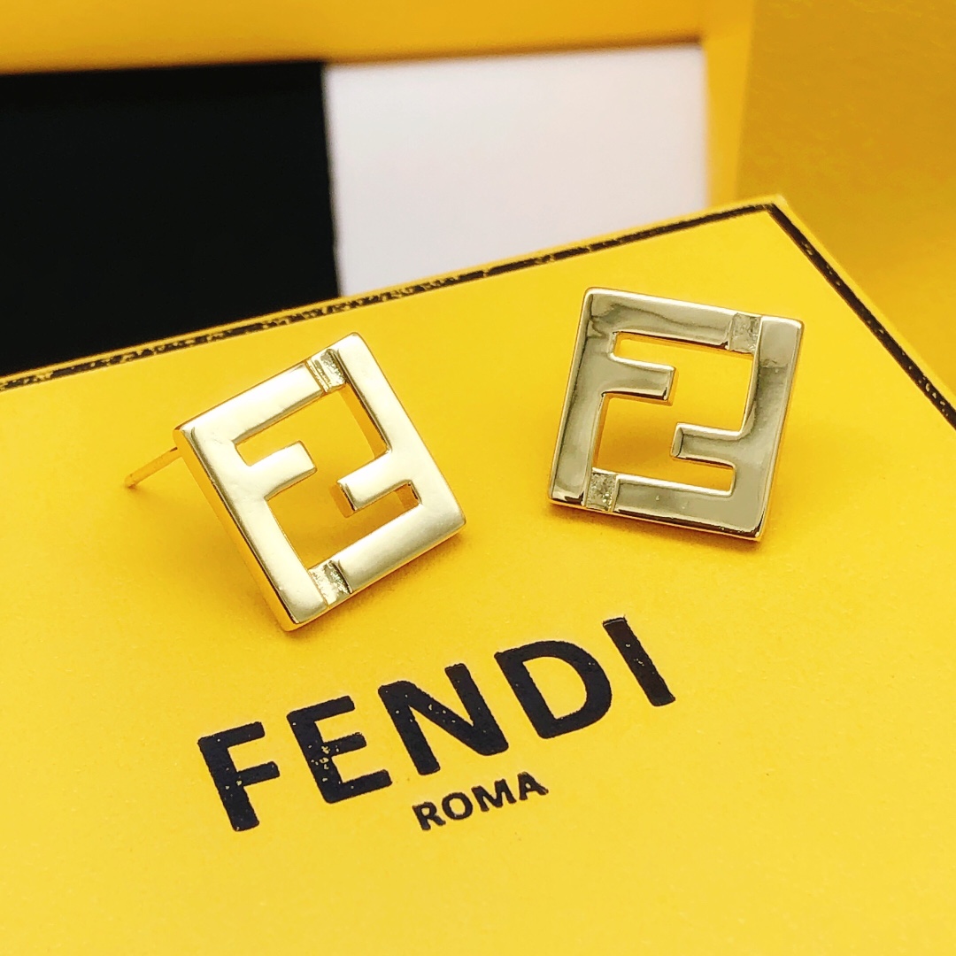 Fendi FF Logo Square Stud Earrings earrings gold-tone metal no accent stones 1 5cm