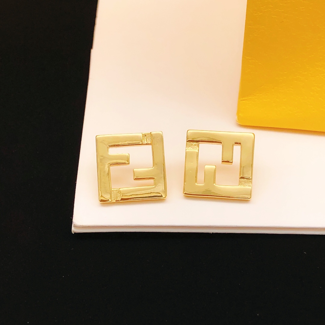 Fendi FF Logo Square Stud Earrings earrings gold-tone metal no accent stones 1 5cm