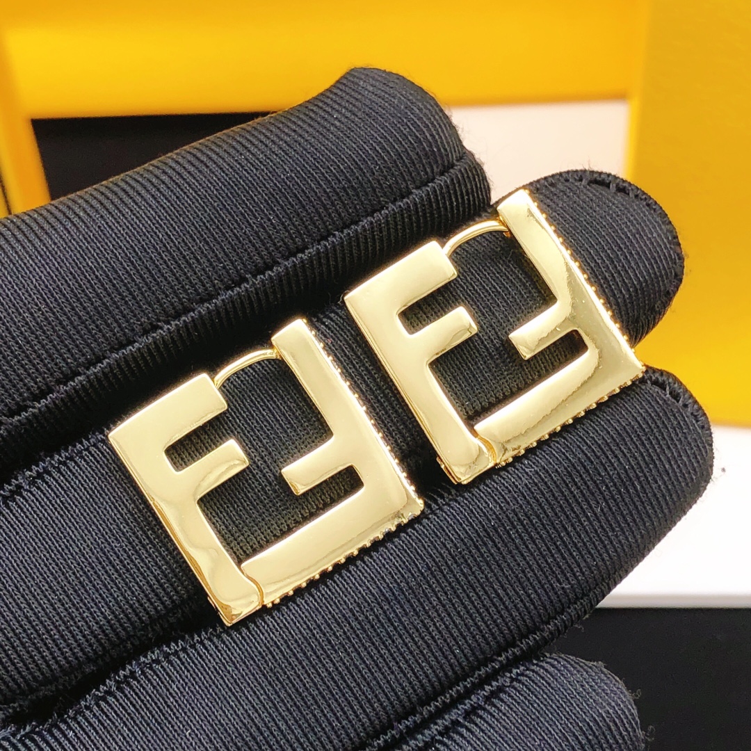 Fendi FF Logo Hoop Earrings earrings gold-tone metal with clear pave crystals 2cm diameter