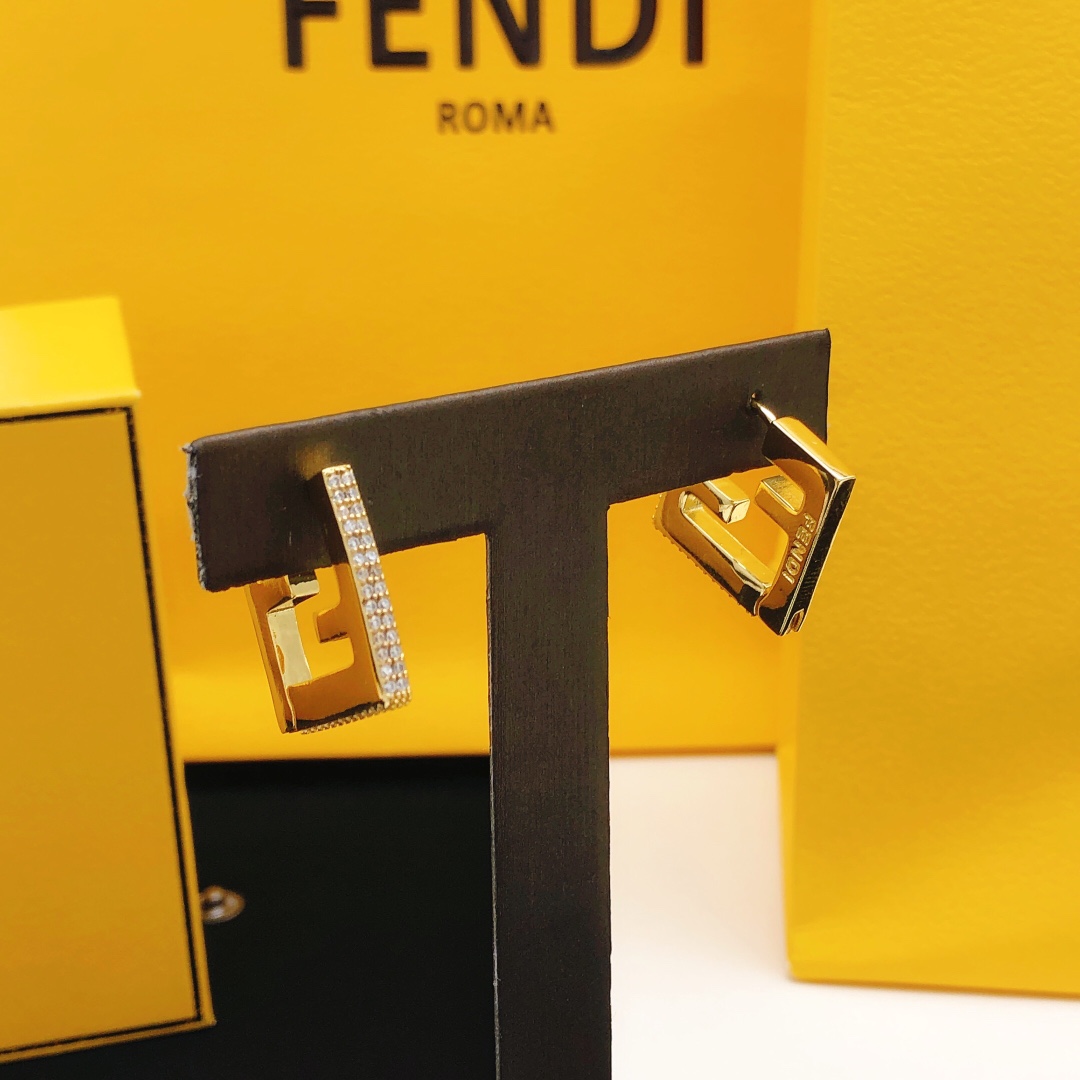 Fendi FF Logo Hoop Earrings earrings gold-tone metal with clear pave crystals 2cm diameter