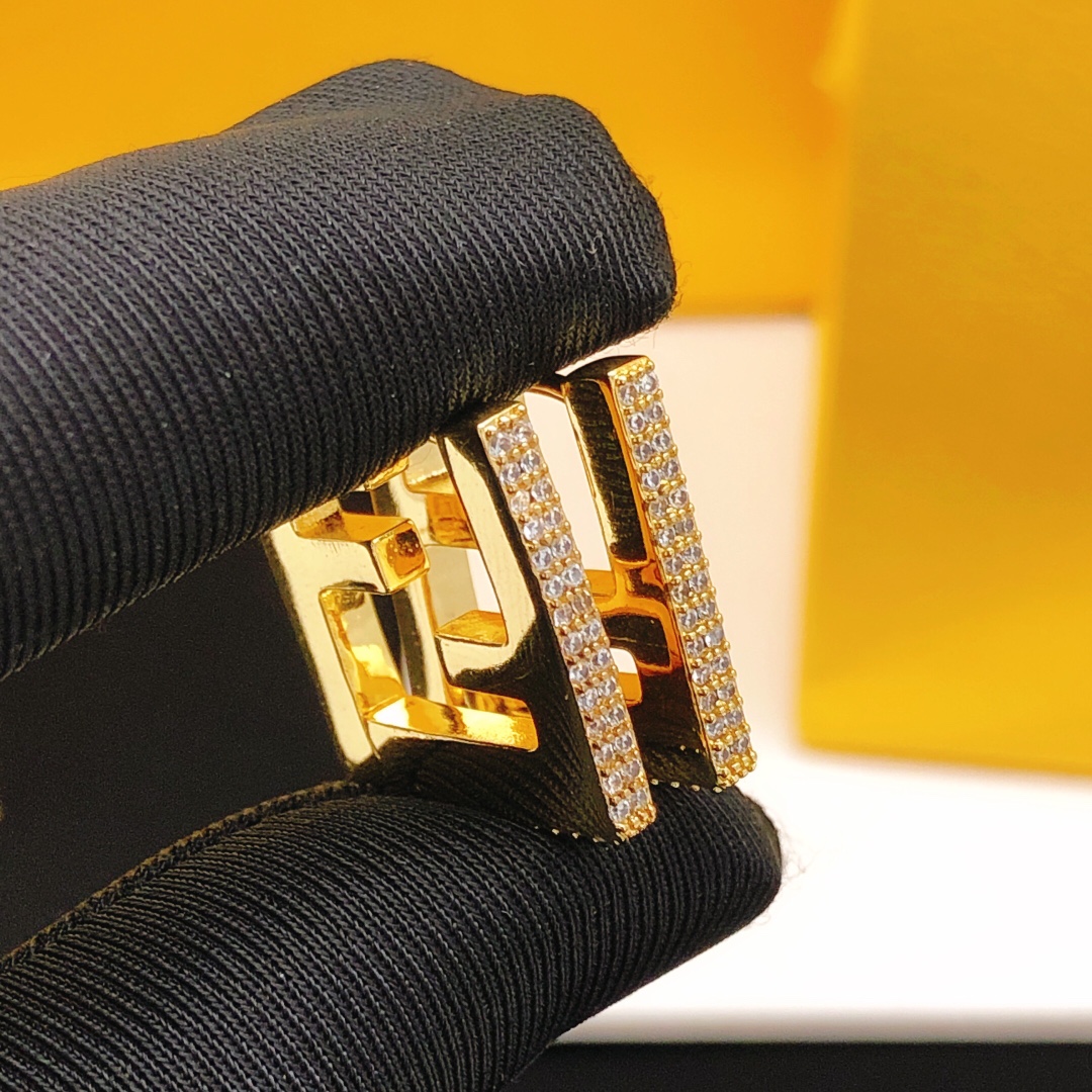 Fendi FF Logo Hoop Earrings earrings gold-tone metal with clear pave crystals 2cm diameter