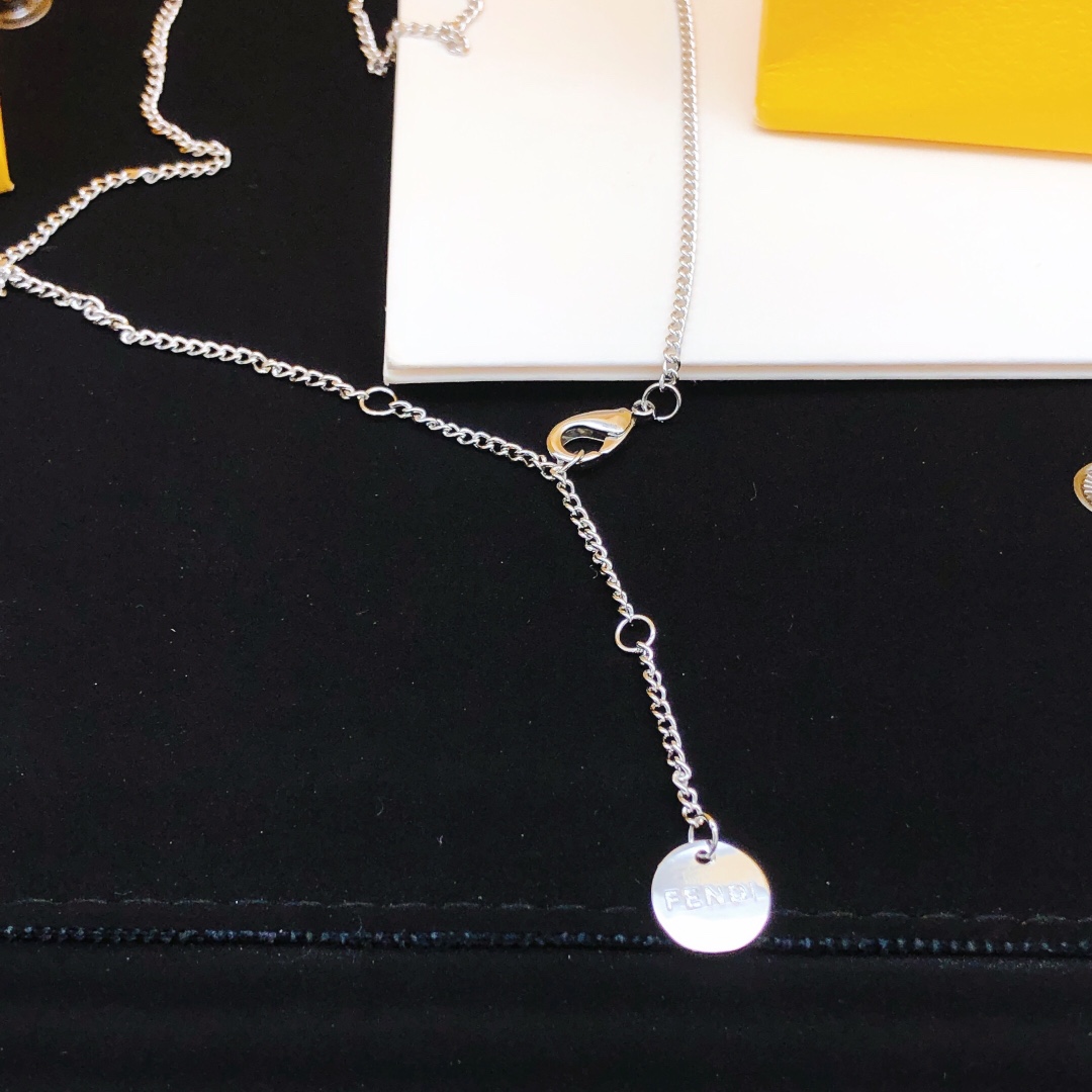 Fendi FF Logo Pendant necklace Silver-toned metal with clear cubic zirconia accents 45cm