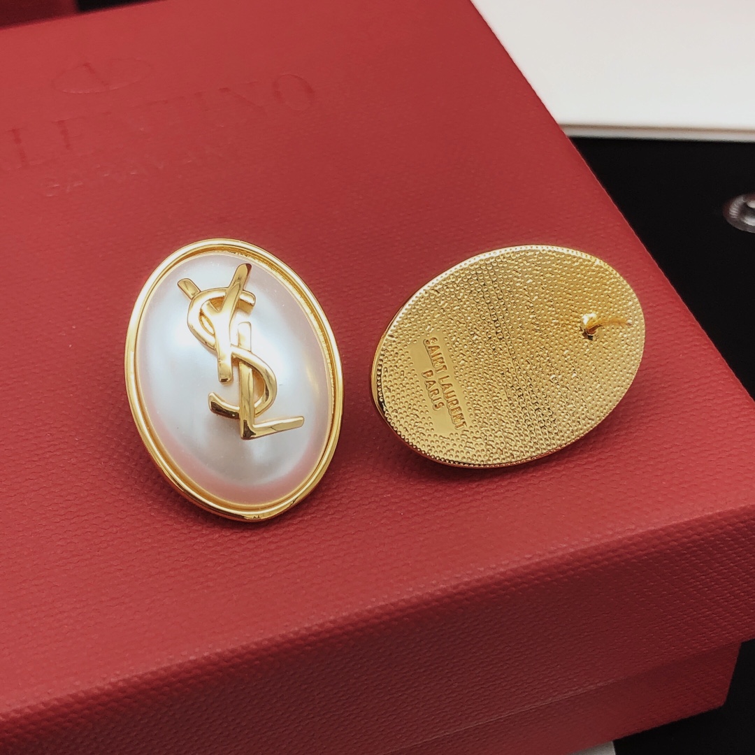 Saint Laurent Cassandre Oval Pearl Logo Earrings earrings gold-tone metal with white faux pearl 2 5cm length