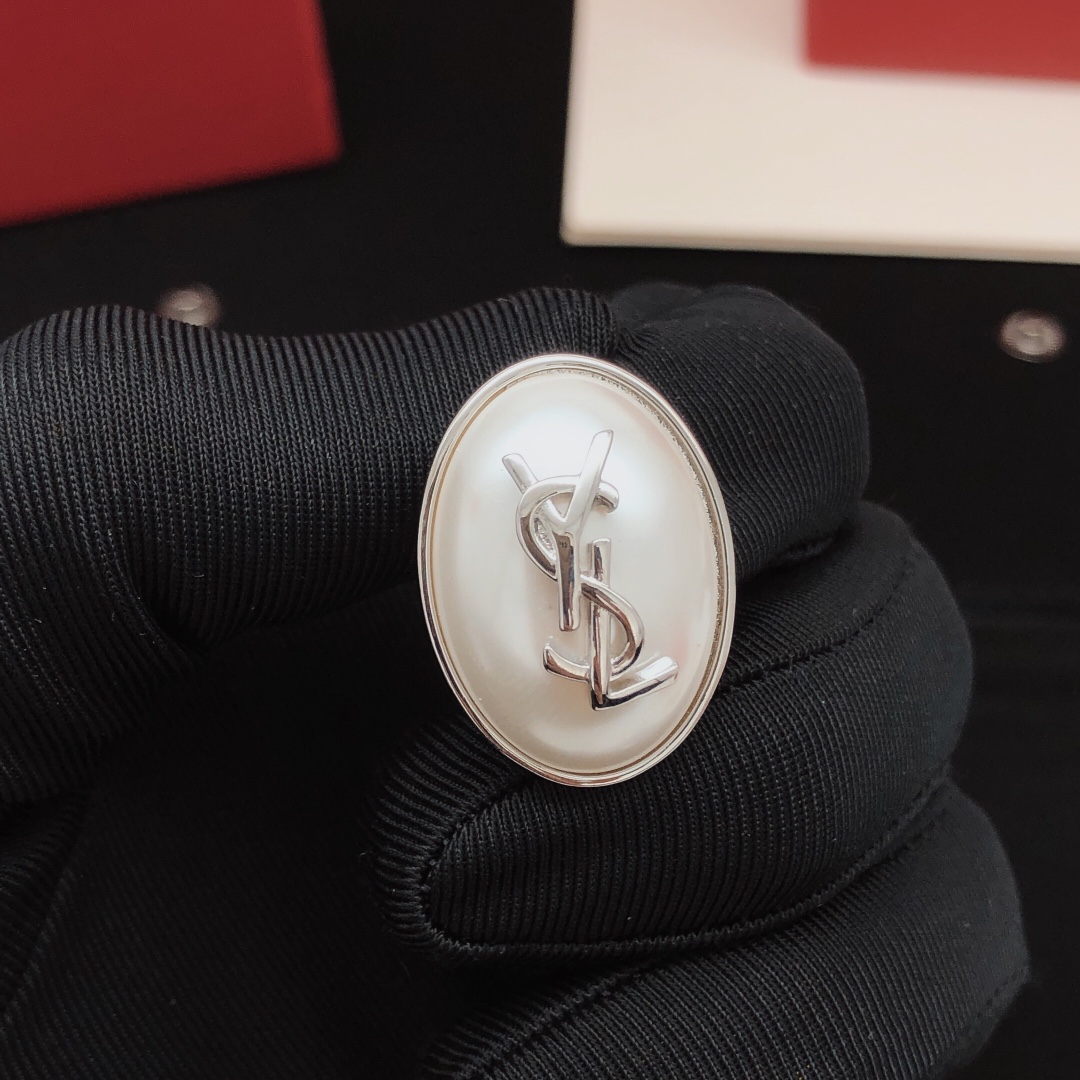 Saint Laurent Cassandre Oval Pearl Logo Earrings earrings silver-toned metal with white faux pearl 2 5cm length