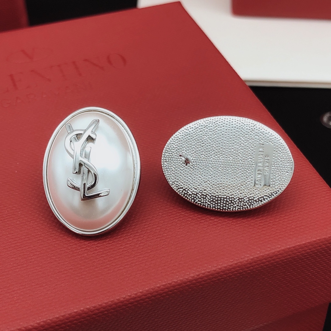 Saint Laurent Cassandre Oval Pearl Logo Earrings earrings silver-toned metal with white faux pearl 2 5cm length