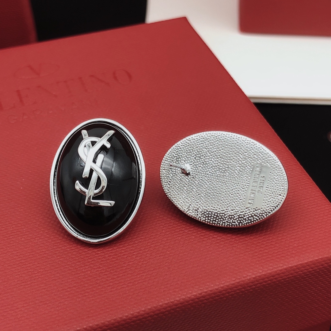 Saint Laurent YED0077 Cassandre Oval Logo Earrings earrings silver-toned metal with black enamel inlay 2 5cm length per earring