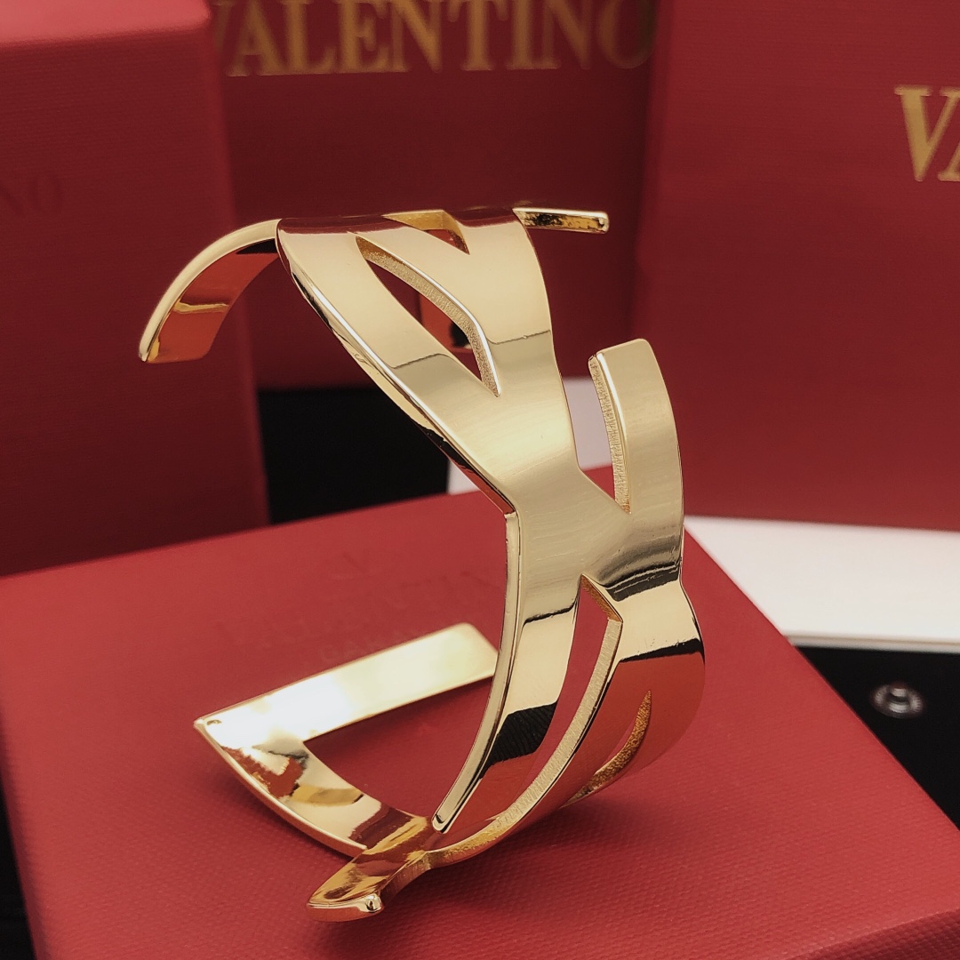 Valentino VLogo Signature Cuff bracelet Polished Gold Tone Metal One Size