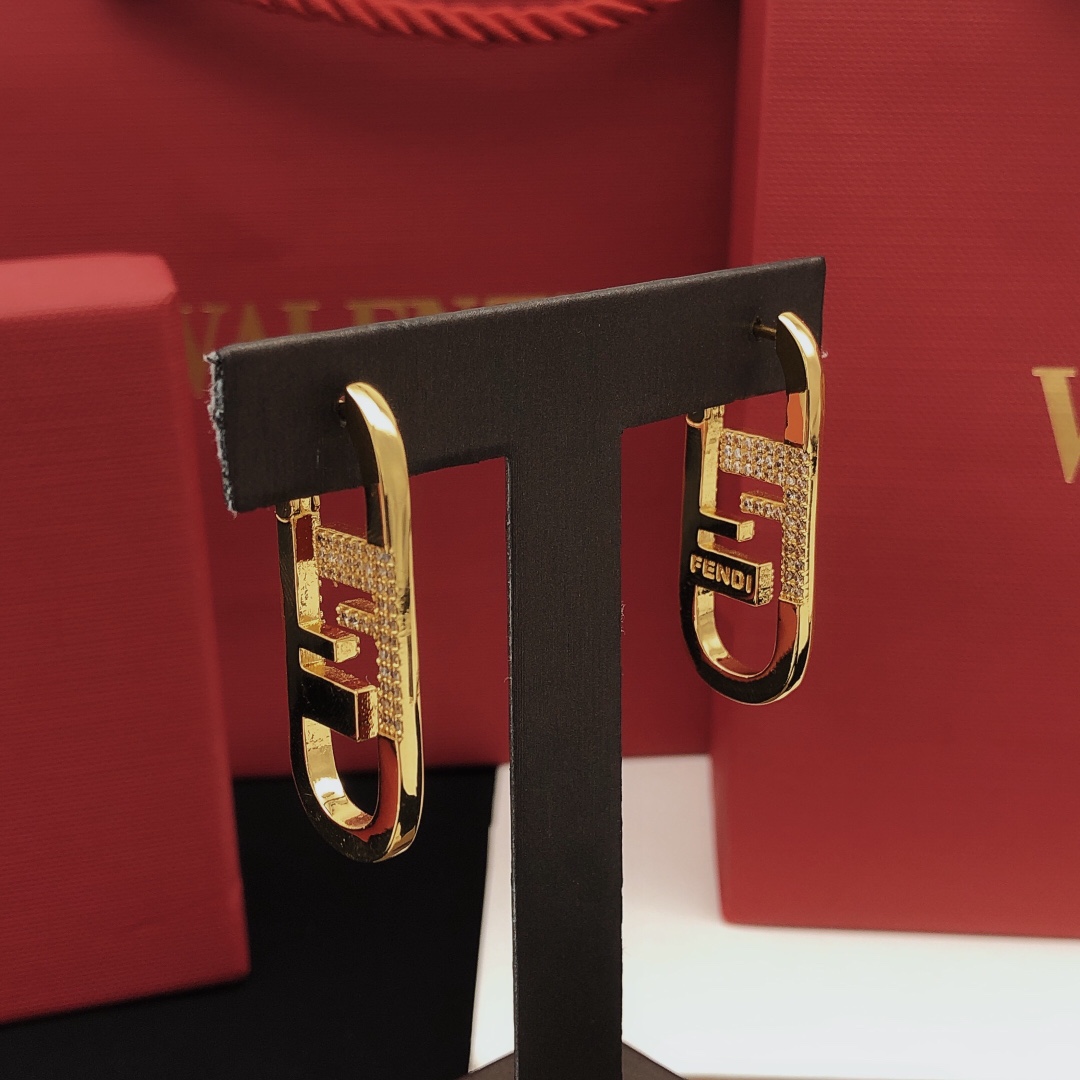 Fendi FDED0084 FF Logo Hoop Earrings earrings gold-tone metal with clear pave crystals 3 5cm length