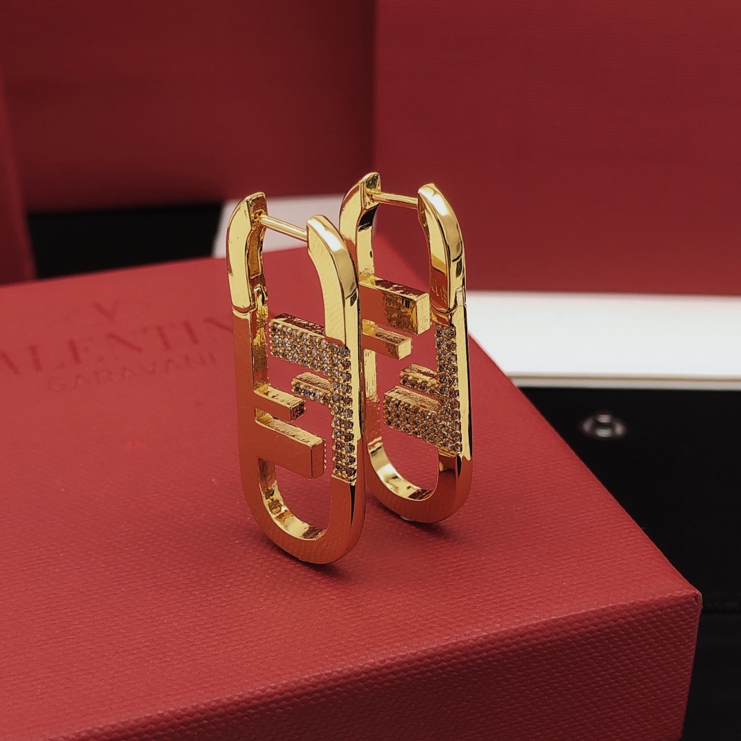 Fendi FDED0084 FF Logo Hoop Earrings earrings gold-tone metal with clear pave crystals 3 5cm length