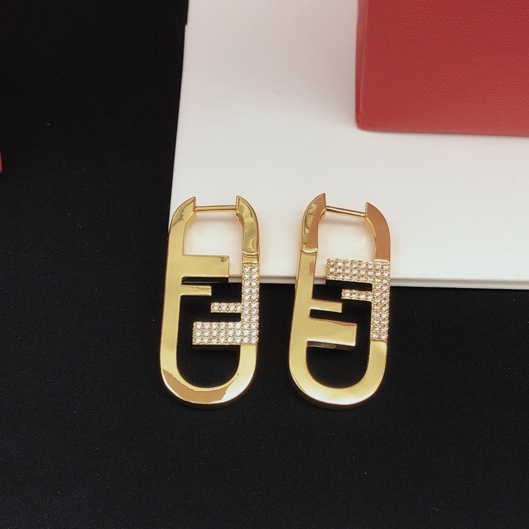 Fendi FDED0084 FF Logo Hoop Earrings earrings gold-tone metal with clear pave crystals 3 5cm length