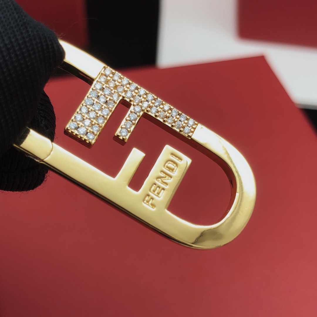 Fendi FDED0084 FF Logo Hoop Earrings earrings gold-tone metal with clear pave crystals 3 5cm length