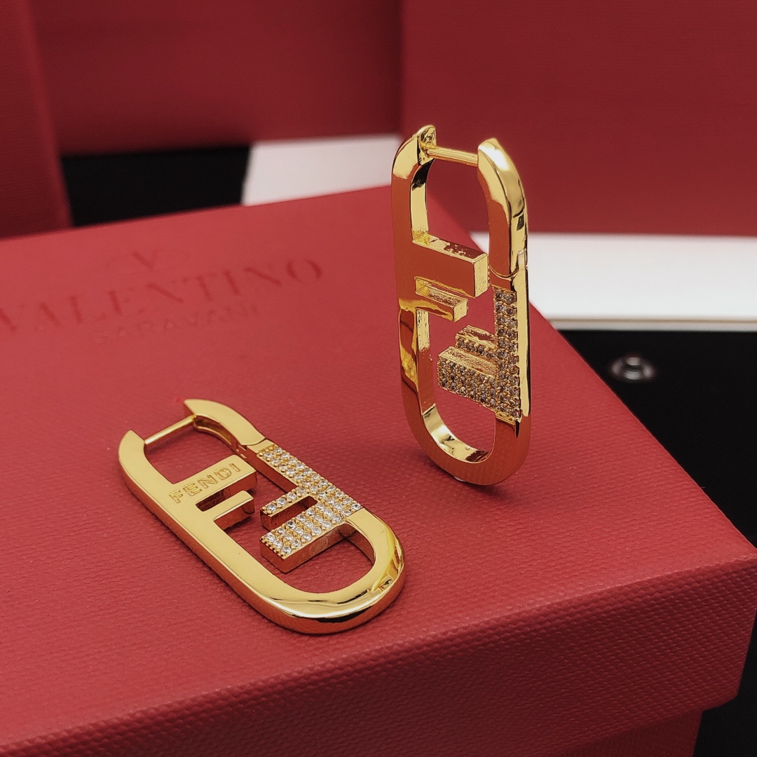 Fendi FDED0084 FF Logo Hoop Earrings earrings gold-tone metal with clear pave crystals 3 5cm length