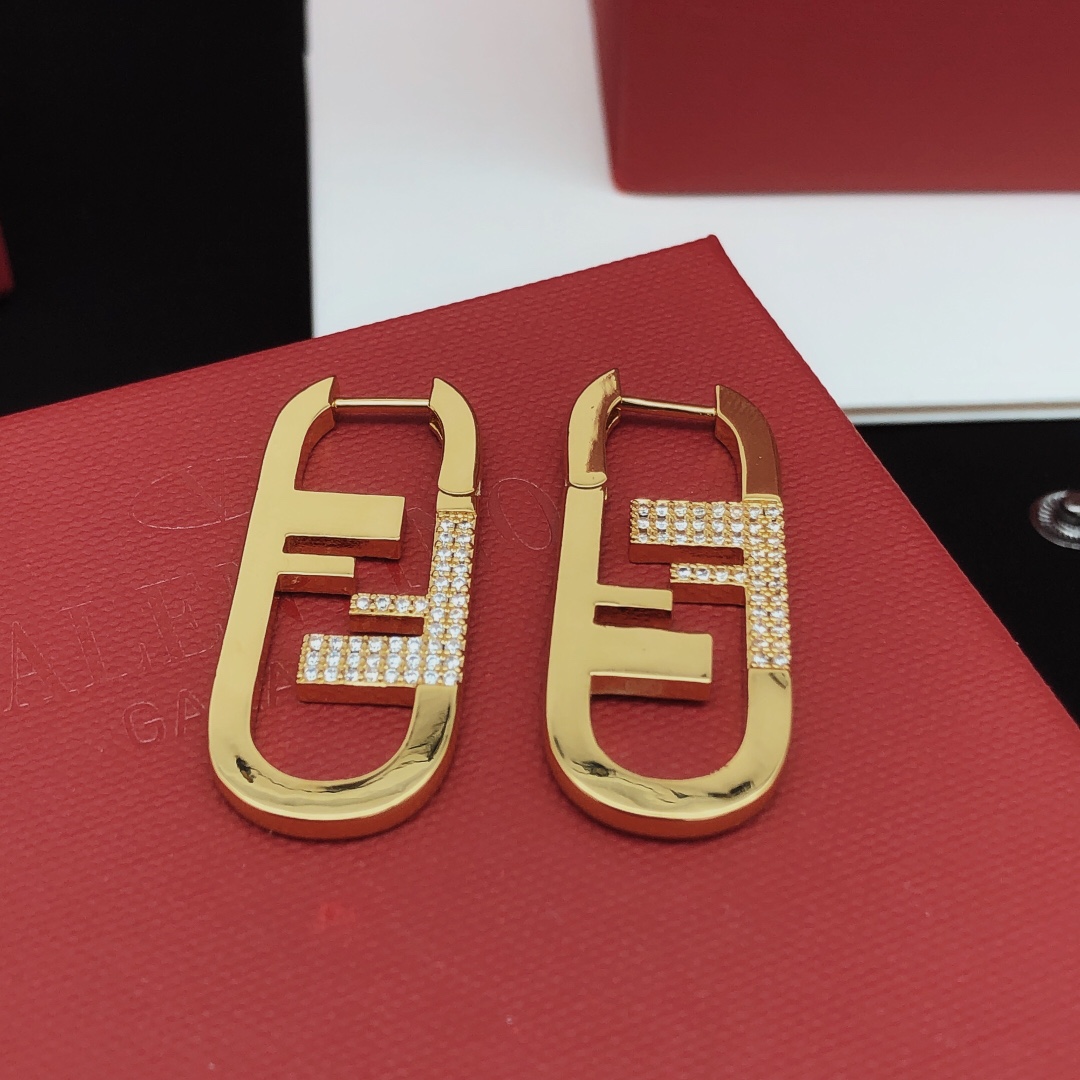 Fendi FDED0084 FF Logo Hoop Earrings earrings gold-tone metal with clear pave crystals 3 5cm length