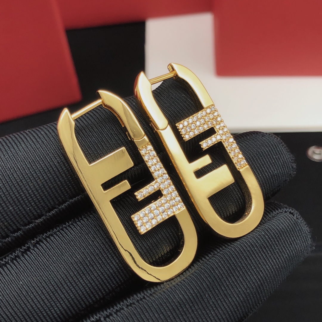 Fendi FDED0084 FF Logo Hoop Earrings earrings gold-tone metal with clear pave crystals 3 5cm length
