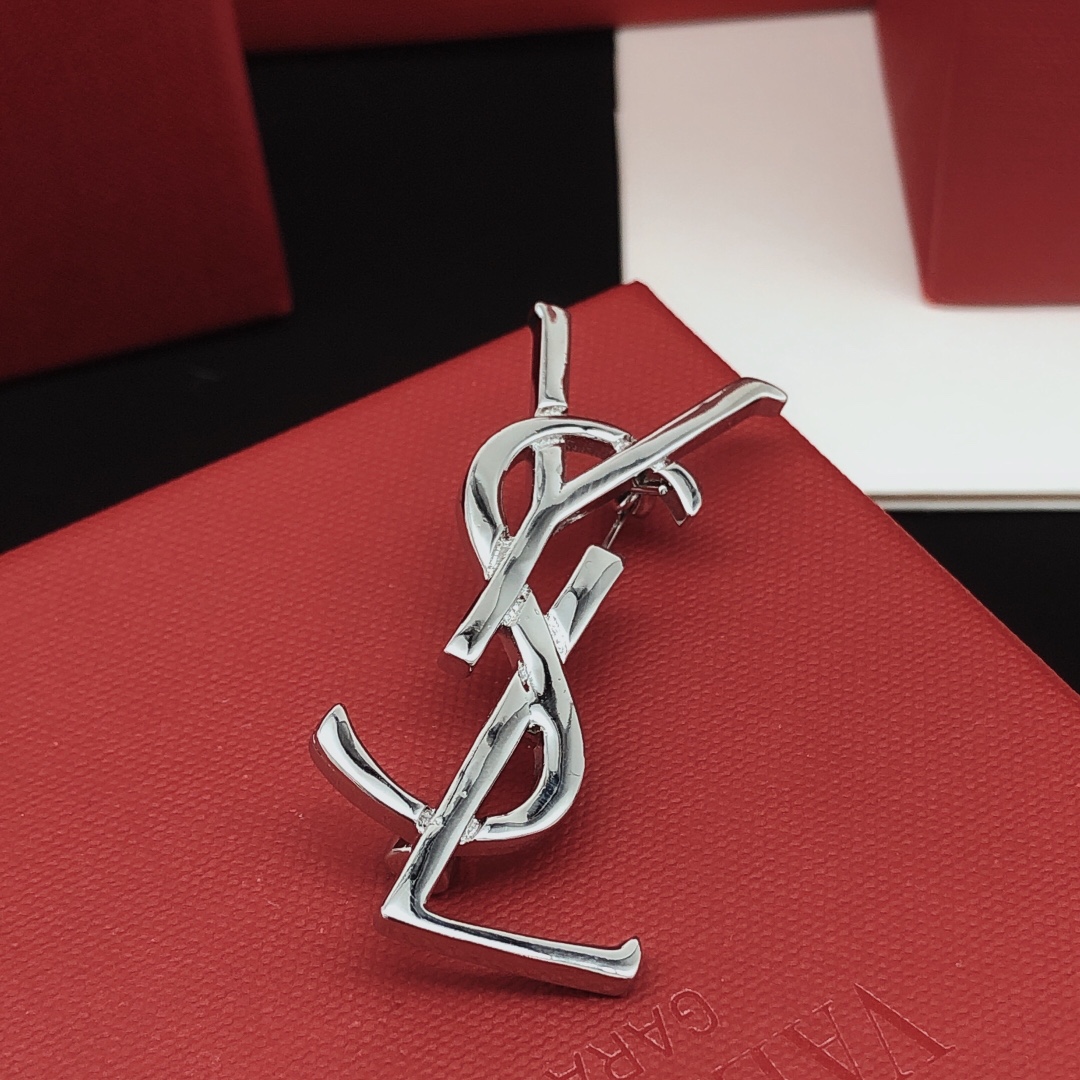 Saint Laurent Cassandre Monogram Brooch brooch silver-toned metal no gemstones 4 5cm length